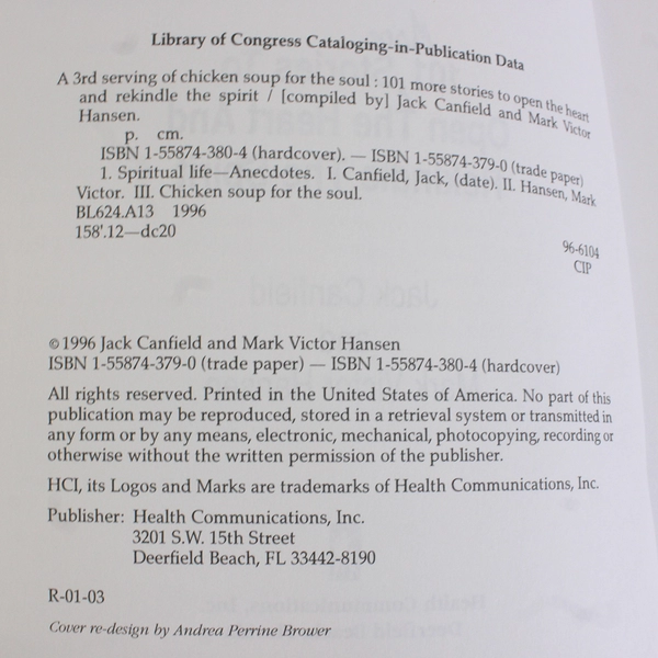 A 3rd Serving Of Chicken Soup For The Soul Jack Canfield Mark V Hansen 1996 PB