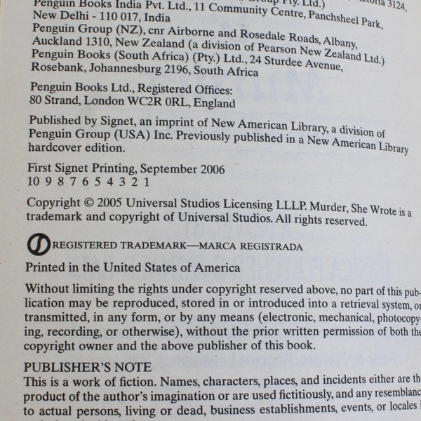 Murder She Wrote Margaritas & Murder Donald Bain Jessica Fletcher Paperback 2006