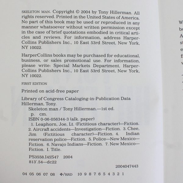 Skeleton Man by Tony Hillerman 2004 1st Edition Hardcover Dust Jacket