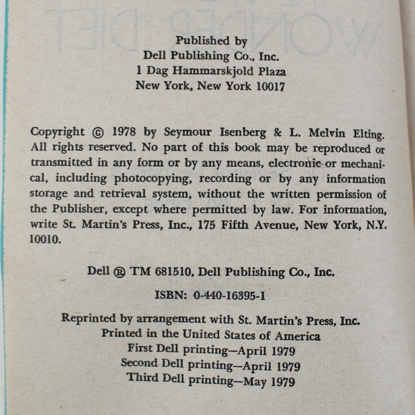 The 9-Day Wonder Diet by Seymour Isenberg & L Melvin Elting 1979 Paperback