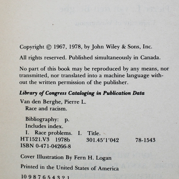 Race and Racism A Comparative Perspective Pierre L van den Berghe 1978 Paperback