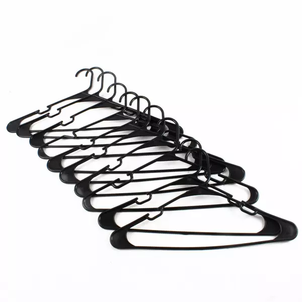Lot of 10 Plastic Black Tubular Clothes Hangers w/ Shoulder Notches