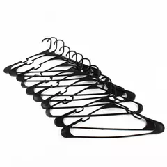Lot of 10 Plastic Black Tubular Clothes Hangers w/ Shoulder Notches