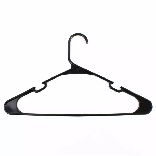 Lot of 10 Plastic Black Tubular Clothes Hangers w/ Shoulder Notches