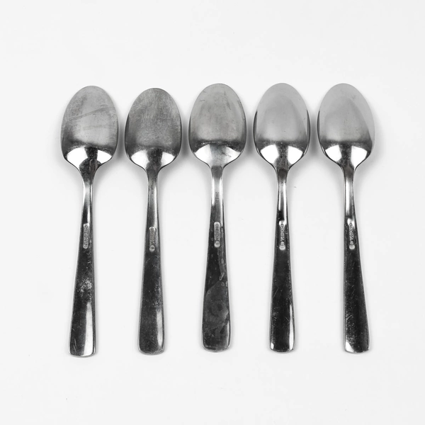 Lot of 5 Oneida Quadratic Pattern Teaspoons Glossy Frosted 6.25 Inches