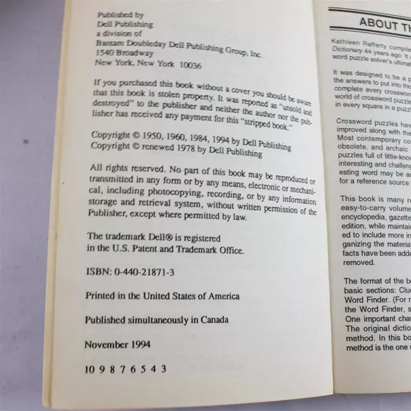 The Dell Crossword Dictionary Paperback by Williams Compact Edition