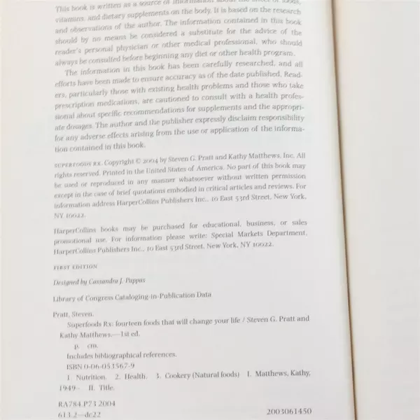 SuperFoods RX: 14 Foods That Will Change Your Life by Kathy Matthews HC 2004