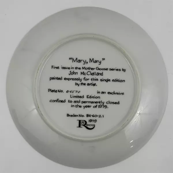 1979 RECO John McClelland Mother Goose Series Porcelain Plate #1 Mary, Mary