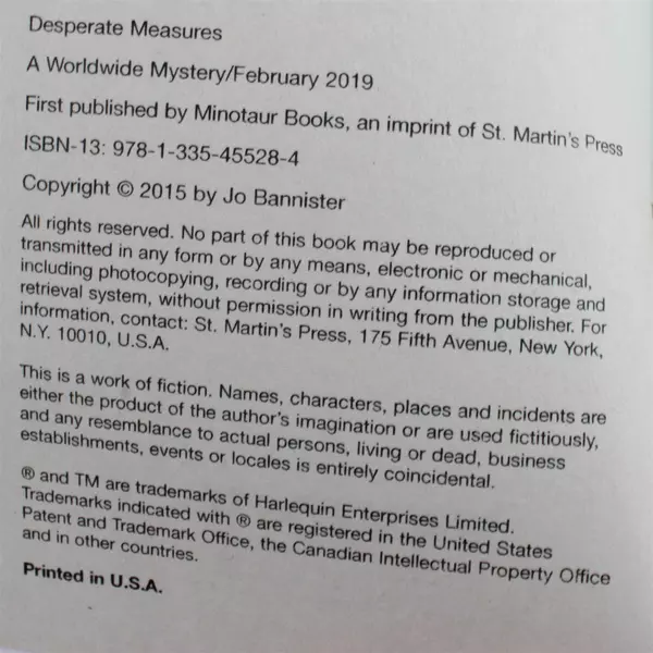 Desperate Measures by Jo Bannister 2019 Paperback Suspense Novel 