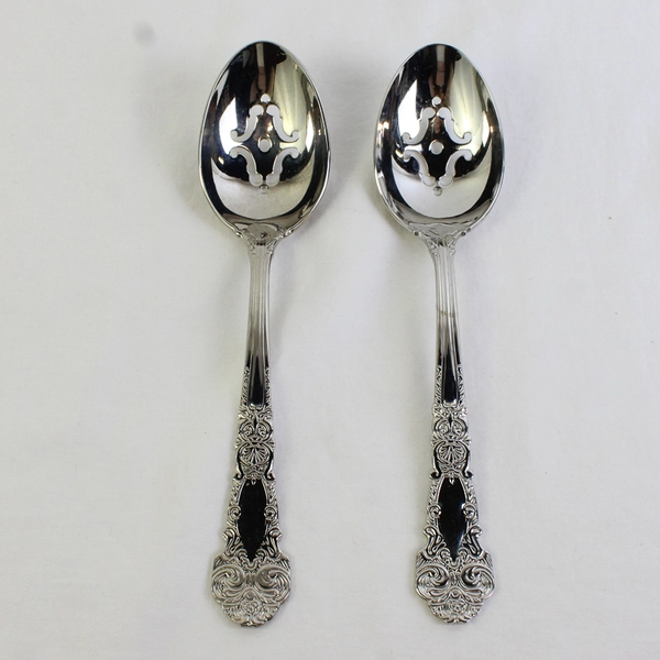 VTG Lot of 2 Reed & Barton Renaissance Serveware Pierced Tablespoons 18/10 8.75 