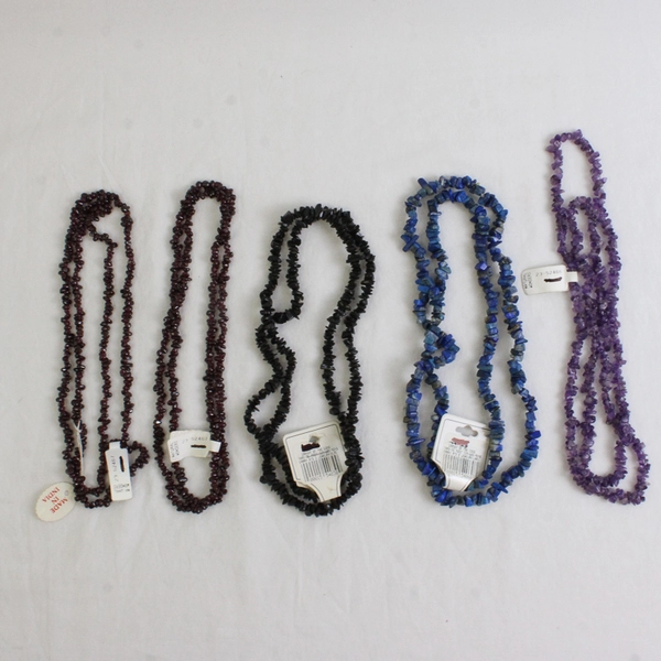 Lot of 5 Small Gemstone Stringed Beads Purple, Black, and Blue