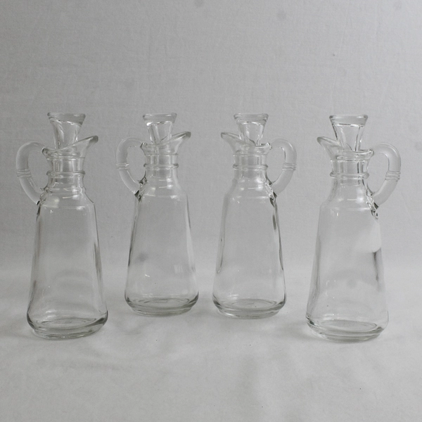 Lot Of 4 Anchor Hocking Presence Clear Glass Cruets With Stoppers 5.75" Tall