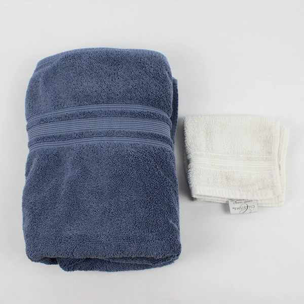 Lot Of 2 Charisma Luxury Towels 1 Blue Bath & 1 White Washcloth 100% Cotton