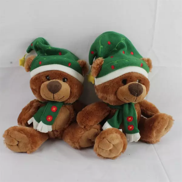 Lot of 2 American Greetings Tinsel the Bear Plush Christmas Santa Hat Toys