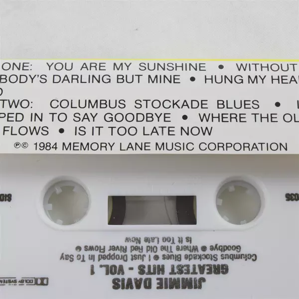 Jimmie Davis Greatest Hits Vol. 1 Classic Country Gospel Music Cassette Tape