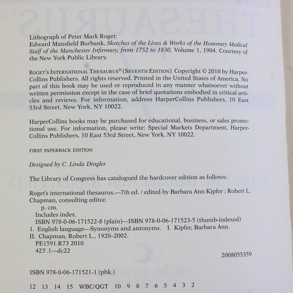 Roget's International Thesaurus 7th Edition 2010 Paperback Revised Updated Good