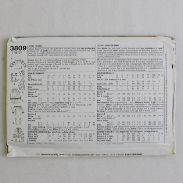 Simplicity Andrea Schewe 3809 Renaissance Costume Collection Womens D (4, 6, 8)