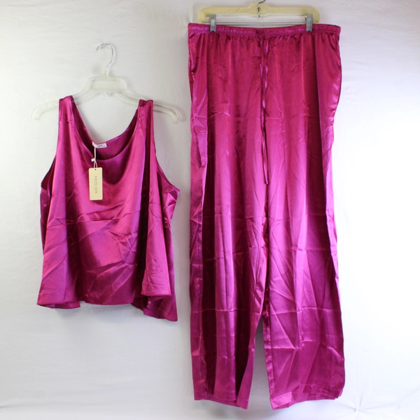 NWT Ekouaer Women's XXL 2 Piece Pink Satin Sleep Set Tank and Pants