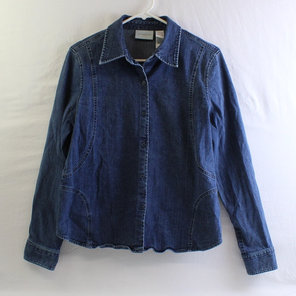 Liz Claiborne Women's L Dark Denim Jean Jacket Lightweight w/ Cinched Waist