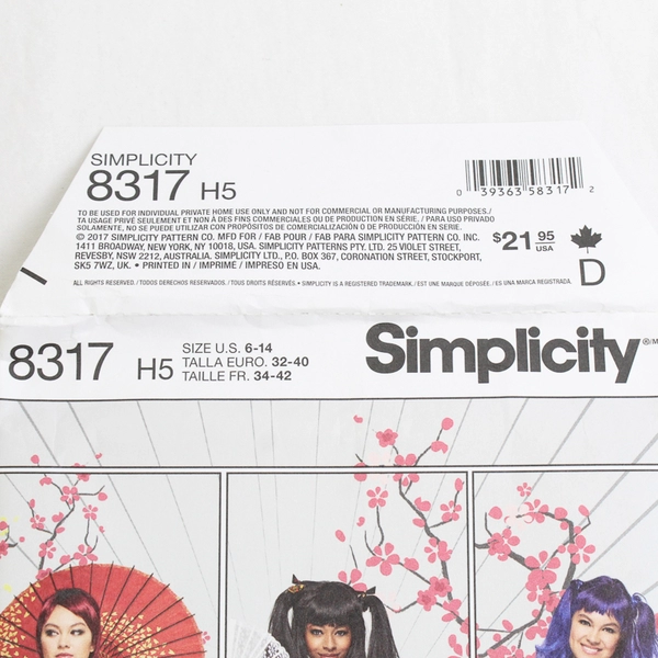 Simplicity Andrea Schewe 8317 Asian/Japanese Inspired Costumes Women's H5 (6-14)