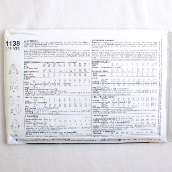 Simplicity Krescent Costumes 1138 Fantasy Style Women's Size R5 (14,16,18,20,22)