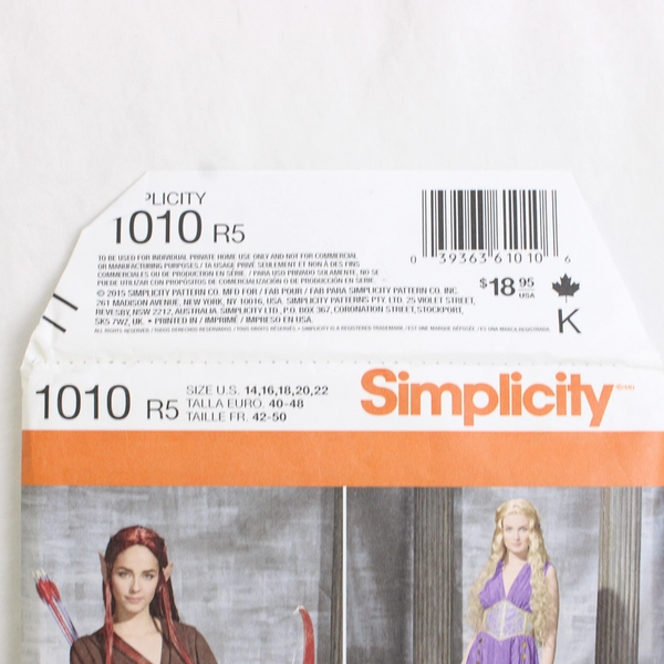 Simplicity Andrea Schewe 1010 Elven Princess Costumes Womens R5 (14,16,18,20,22)