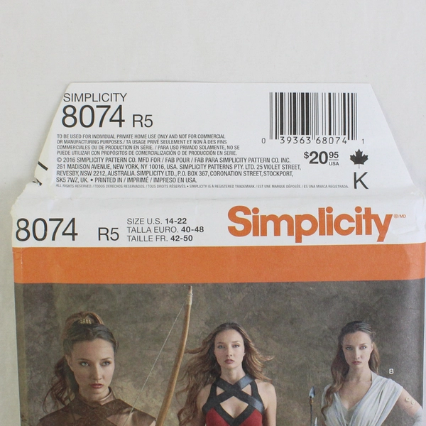 Simplicity Andrea Schewe 8074 Princess/Warrior Costumes Women's Size R5 (14-22)