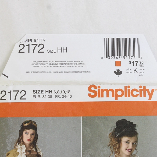 Simplicity Theresa LaQuey 2172 Steam Punk Costumes Womens Size HH (6, 8, 10, 12)