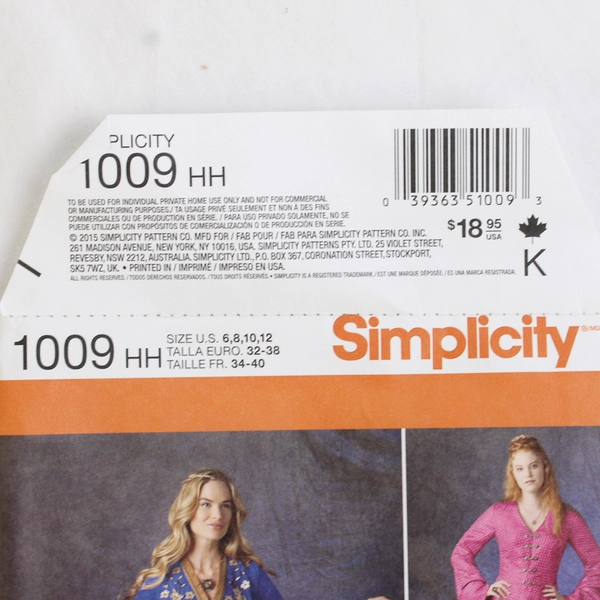 Simplicity Andrea Schewe 1009 Dress Costumes Womens Size HH (6, 8, 10, 12) 2015