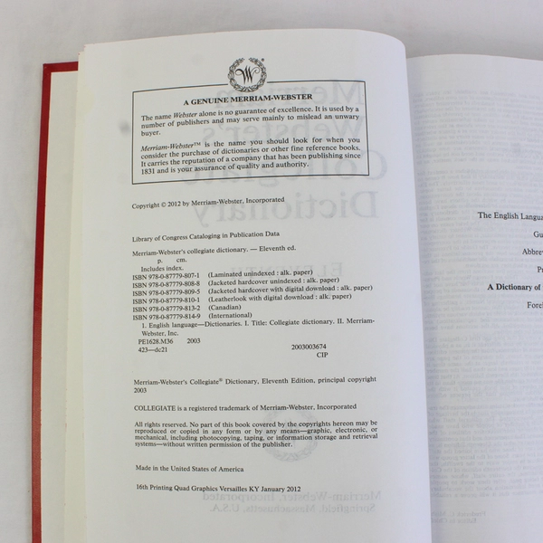 Merriam-Webster's Collegiate Dictionary 11th Edition 2012 Hardcover Thumb Index