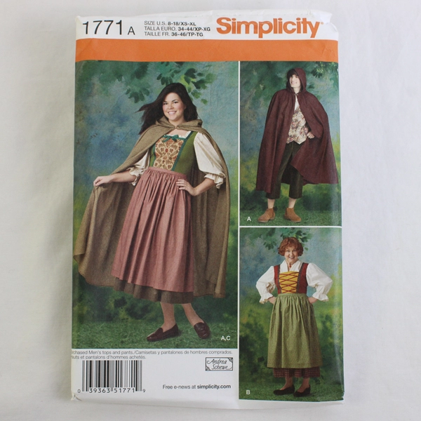 Simplicity Andrea Schewe 1771 Fantasy Medieval Costumes Unisex Sz A (8-18,XS-XL)