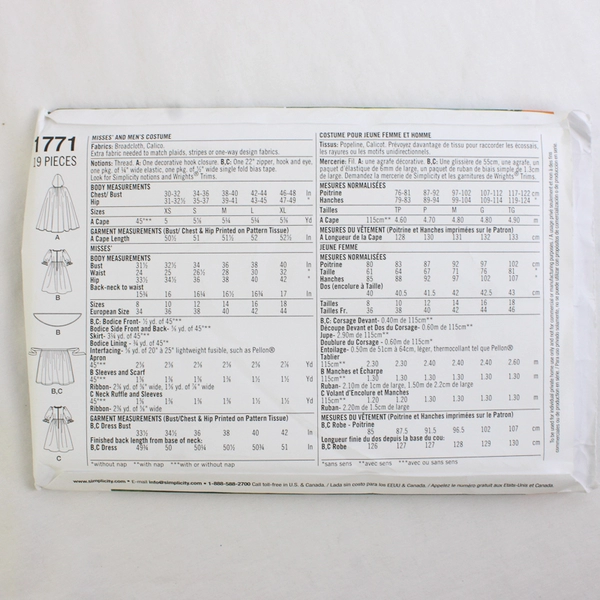 Simplicity Andrea Schewe 1771 Fantasy Medieval Costumes Unisex Sz A (8-18,XS-XL)