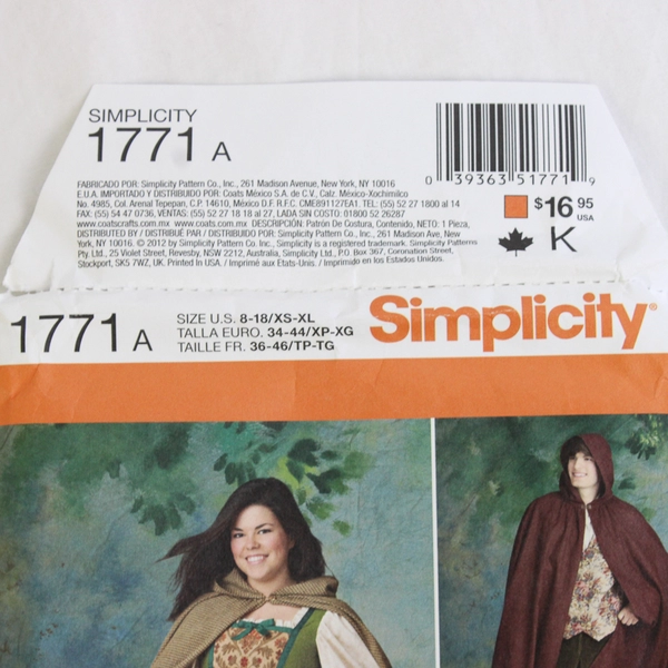 Simplicity Andrea Schewe 1771 Fantasy Medieval Costumes Unisex Sz A (8-18,XS-XL)