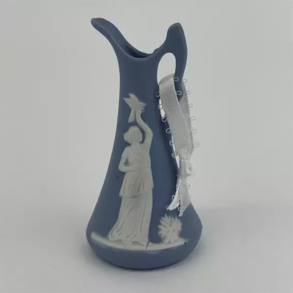 Miniature Blue Wedgewood Style Jasperware Bud Pitcher Vase