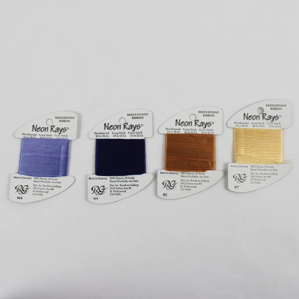 Lot of 4 Needlepoint Rayon Ribbon packs, 10 yds each, Assorted Colors 