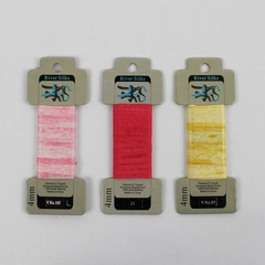 Lot of 3 New 100% SILK RIBBON, 4mm Each,  Assorted Colors