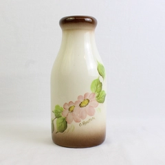 C. Hooton Handmade and Painted Floral Ceramic Glazed Milk Bottle