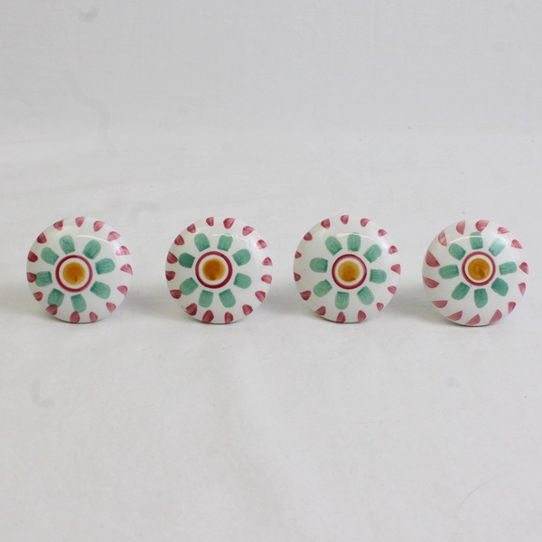 Lot of 4 Unbranded 1.5"x1" Round Ceramic Floral Design Drawer Pulls