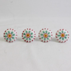 Lot of 4 Unbranded 1.5"x1" Round Ceramic Floral Design Drawer Pulls