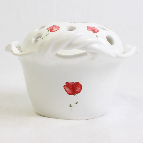D. Vignoux Porcelain Flower Pick with Floral Design White with Red Flowers