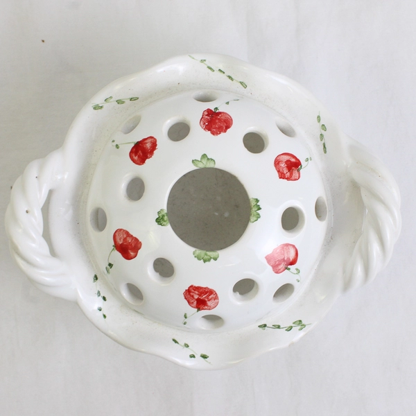 D. Vignoux Porcelain Flower Pick with Floral Design White with Red Flowers