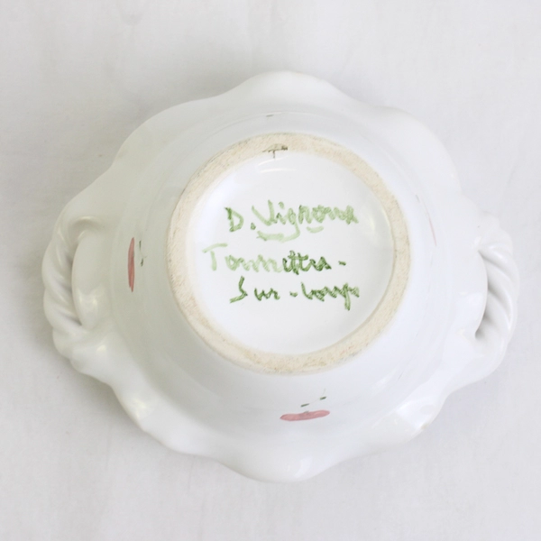 D. Vignoux Porcelain Flower Pick with Floral Design White with Red Flowers