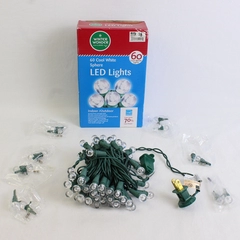 60 Cool White Sphere LED Stringed Lights in Box, Indoor/Outdoor 7 Spare Bulbs