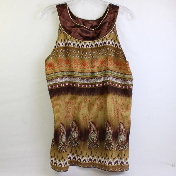 Dressbarn Women's L Sleeveless Tank Top Multicolor Brown Paisley/Floral