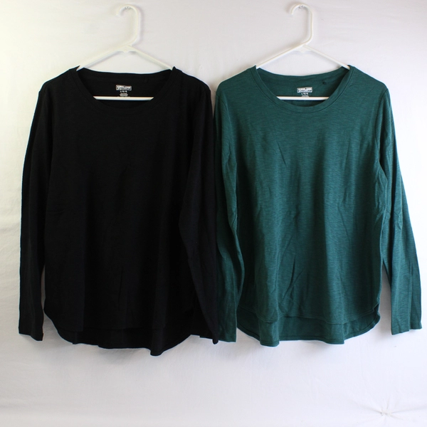 Lot of 2 Kirkland Women's L Black/Green Long Sleeve T-Shirt