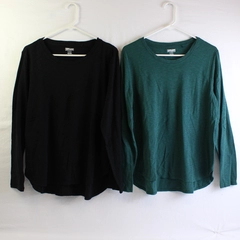 Lot of 2 Kirkland Women's L Black/Green Long Sleeve T-Shirt