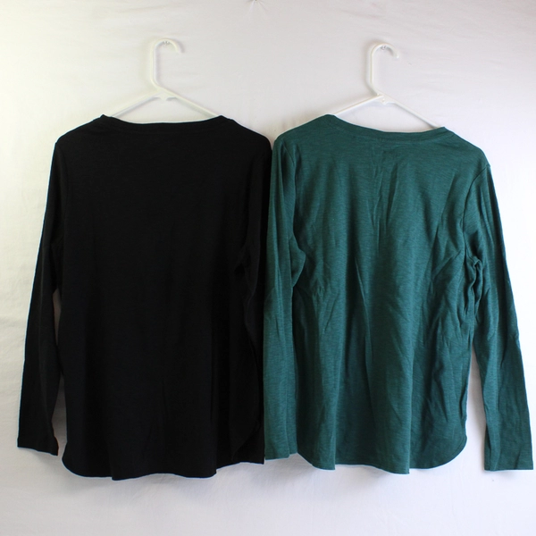Lot of 2 Kirkland Women's L Black/Green Long Sleeve T-Shirt