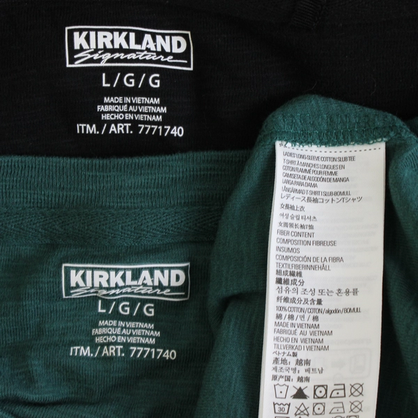 Lot of 2 Kirkland Women's L Black/Green Long Sleeve T-Shirt