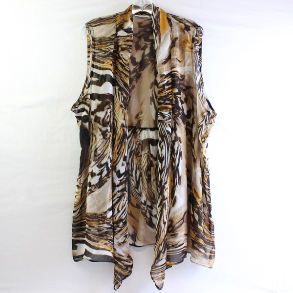 Susan Graver Women's 2X Animal Print Sleeveless Sheer Open Front Kimono