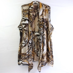 Susan Graver Women's 2X Animal Print Sleeveless Sheer Open Front Kimono